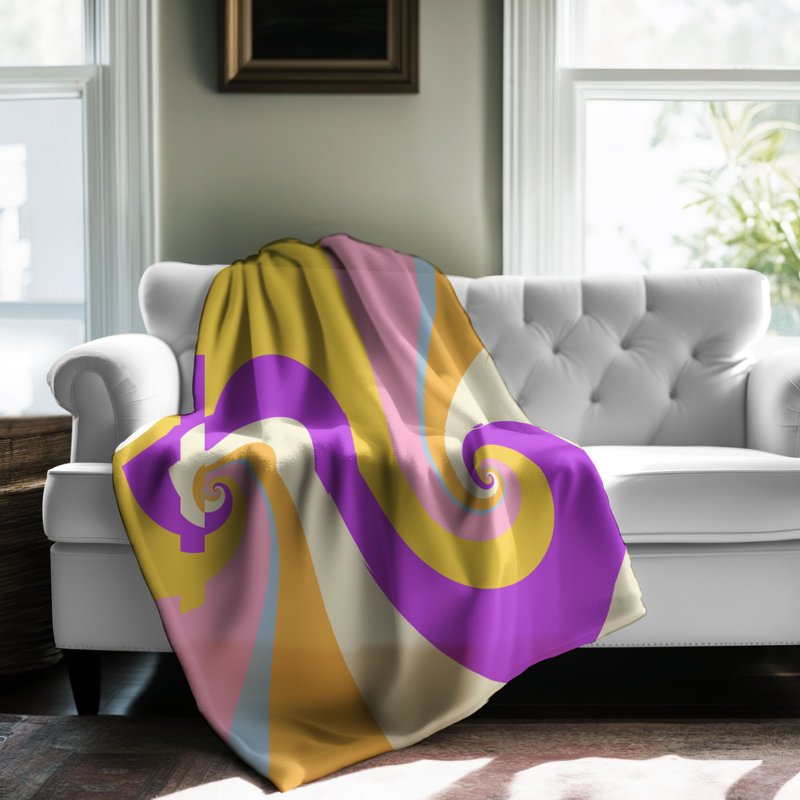 Motif Groovy - 1 pièce Sherpa Premium, Lit simple, Mauve / jaune / rose abstrait