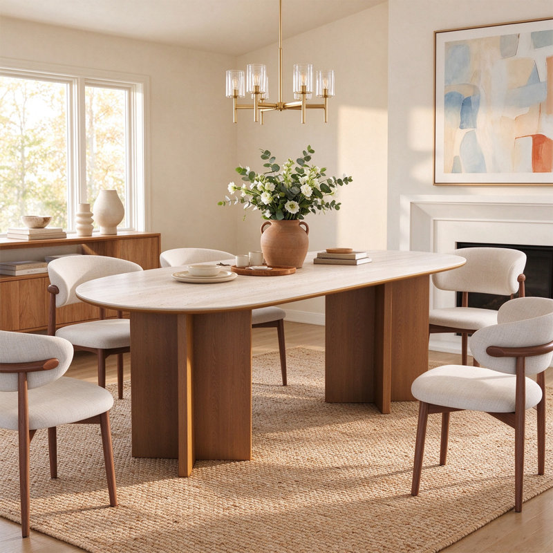 71" Modern Dining Table Set With 6 Pieces Dining Chairs