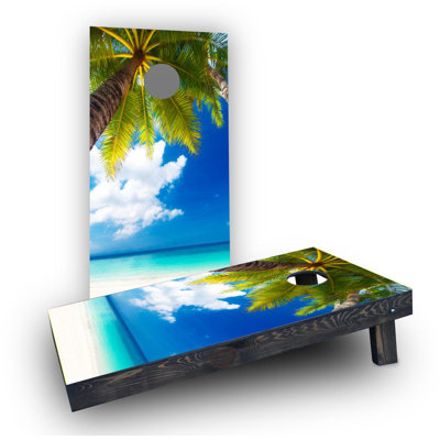 Palm Tree Overlooking The Beach Light Weight Cornhole Game Set