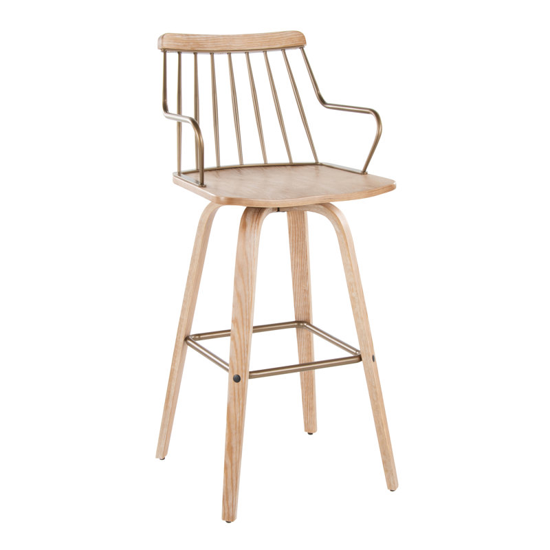 Preston White Washed Wood and Metal Swivel Counter Stool