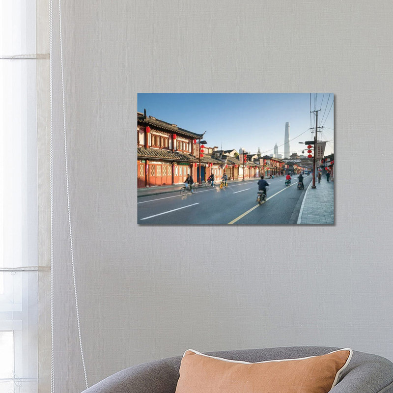 Old Town Of Shanghai With Shanghai Tower In The Background, China by Jan Becke - Wrapped Canvas Print