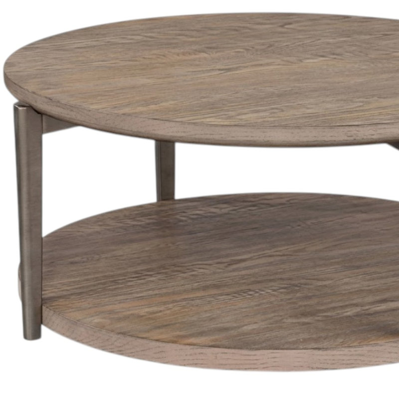 Avery Table basse ronde en bois naturel avec tablette ouverte