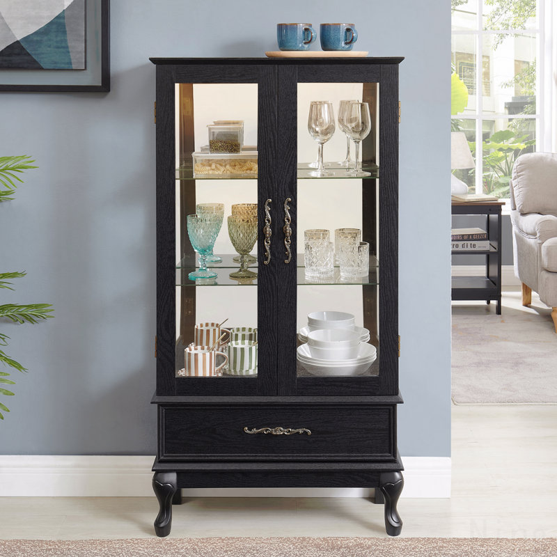 Vitrine à 2 portes en verre avec tablettes réglables, portes en verre trempé pour le rangement du vin