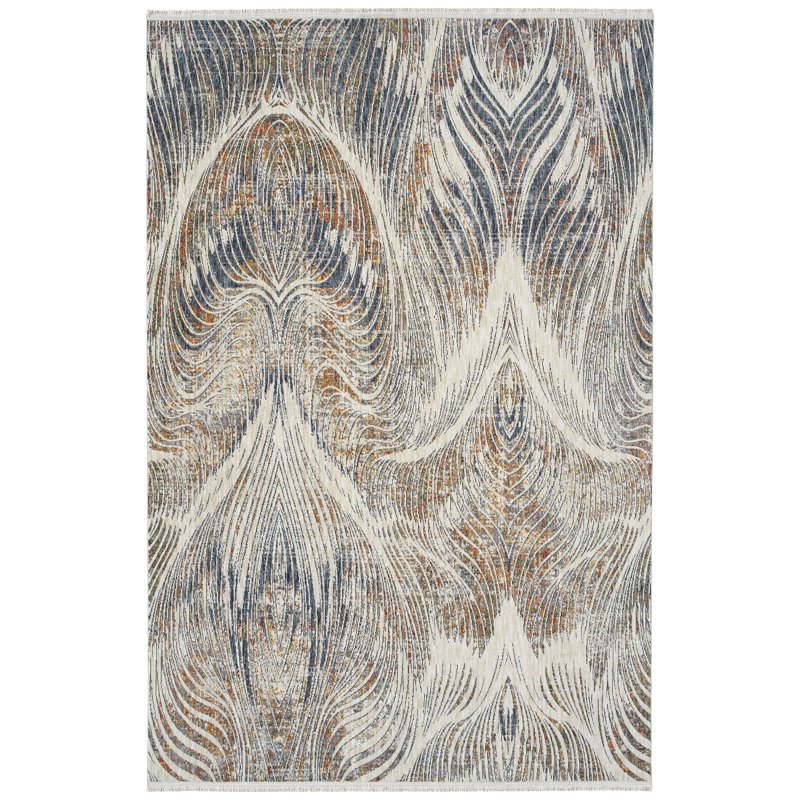 Tapis rectangulaire moderne, abstrait, à poils coupés 5 pi 3 po x 7 pi 3 po
