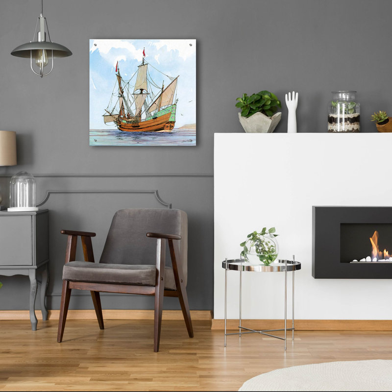«Nautical Ships-c» par Jean Plout, art mural en verre acrylique, H 24 po x l 24 po x P 0,2 po