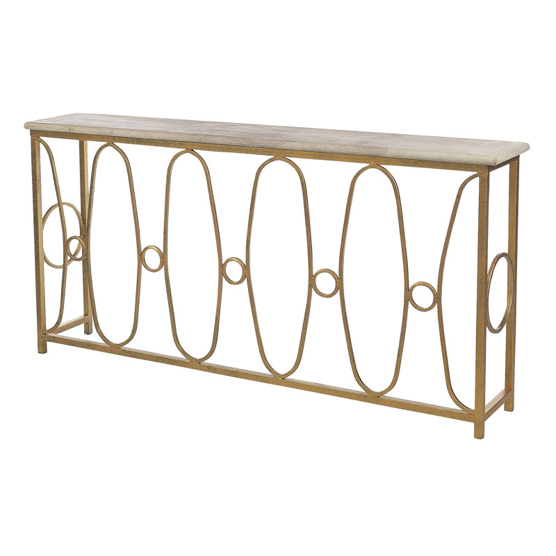 Bosporus 72" Console Table, Gold Leaf, Lite Travertine