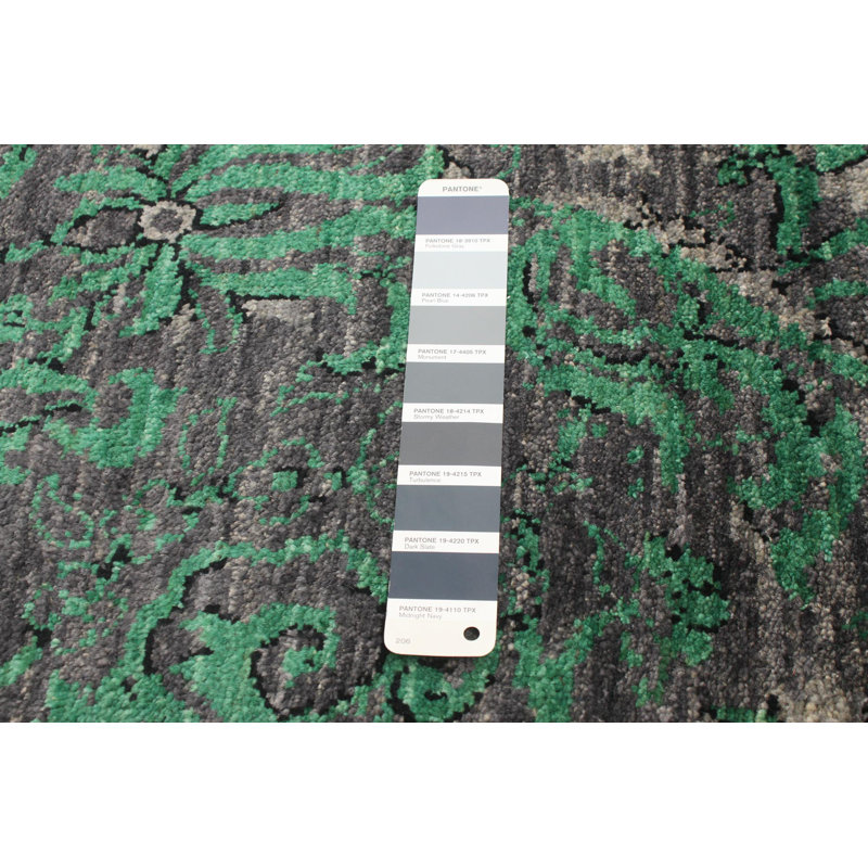 Tapis de couloir gris foncé en laine noué à la main de conception unique 6 pi 2 po x 11 pi 10 po New Age Lahore