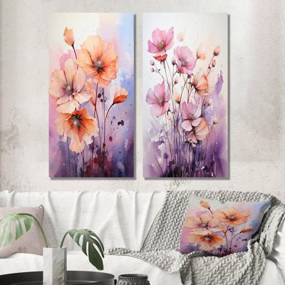 Ensemble de salon art mural rose et corail Poppy Meadows I - coquelicots