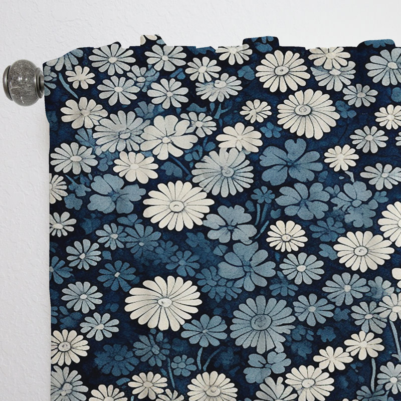 Rideau en velours bleu et blanc Sloane, L 52 po x L 120 po