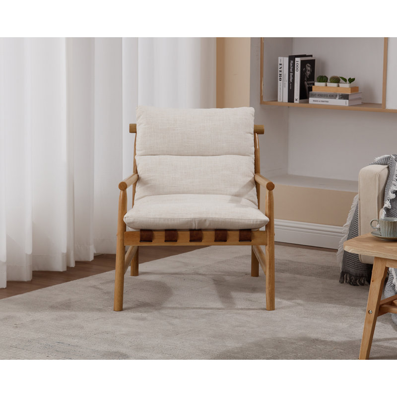 Fauteuil large de 25,5 po Fiona, Bois naturel, Beige