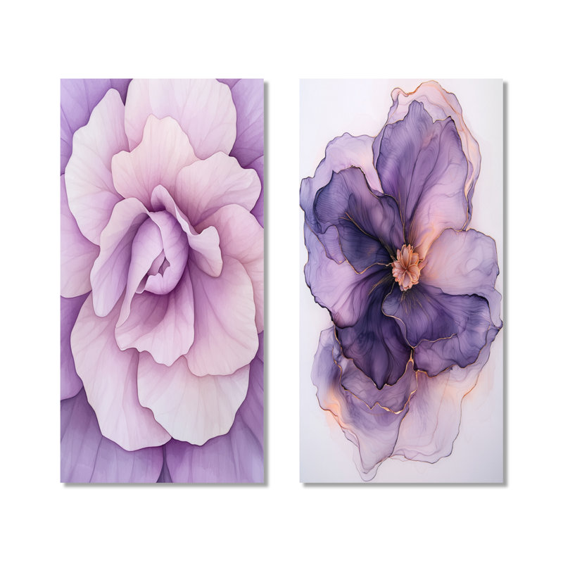 Éternelle écho de bégonia mauve - ensemble de 2 reproductions d'art mural en métal floral rose, 40" H x 40" W