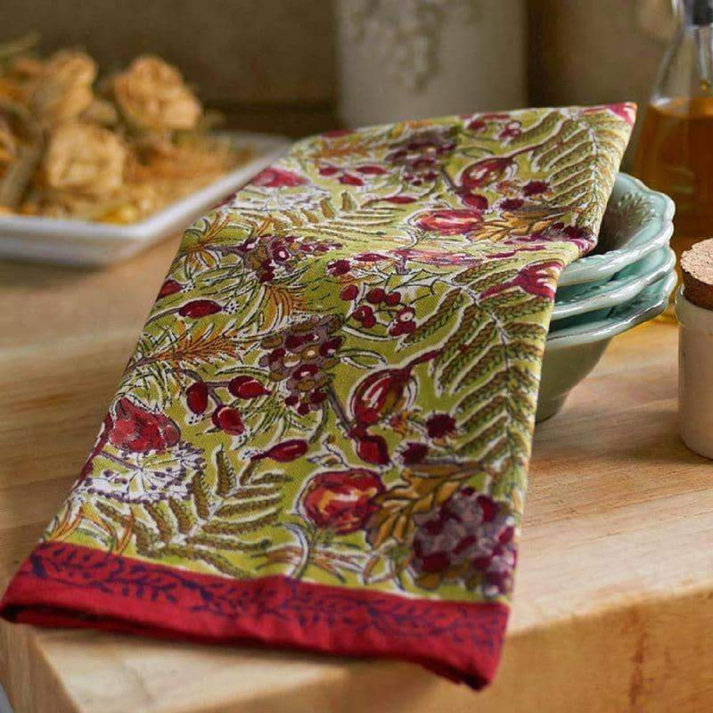 Winter Garden Wreath Floral Tea Towel