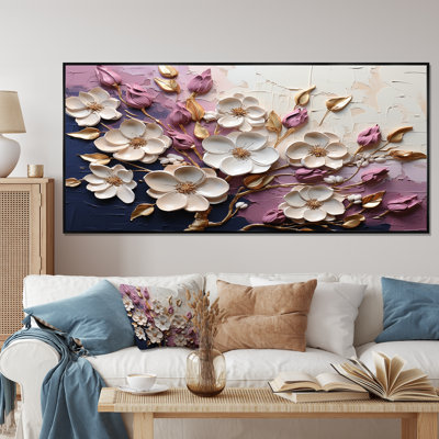 Fleurs de pavot blanches et mauves - Art floral abstrait sur toile