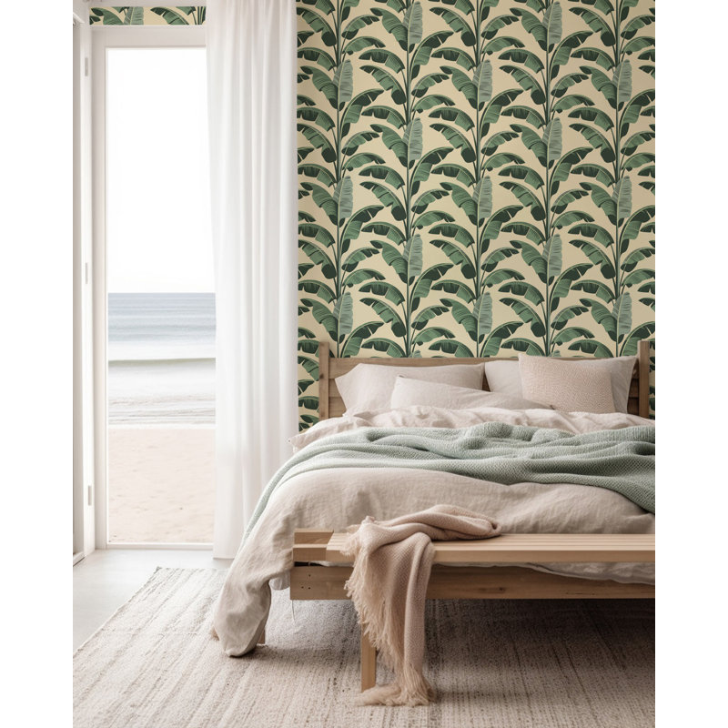 Banana Leaf - Wallpaper, Black, Faux Grasscloth