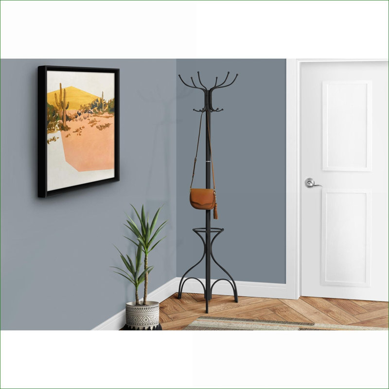  Portemanteau autoportant 70 po, 12 crochets, porte-parapluies, métal noir mat pour la chambre du vestibule
