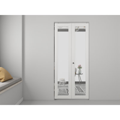Porte pliante en composite blanc avec miroir 30 po x 80 po avec quincaillerie et poignée de porte