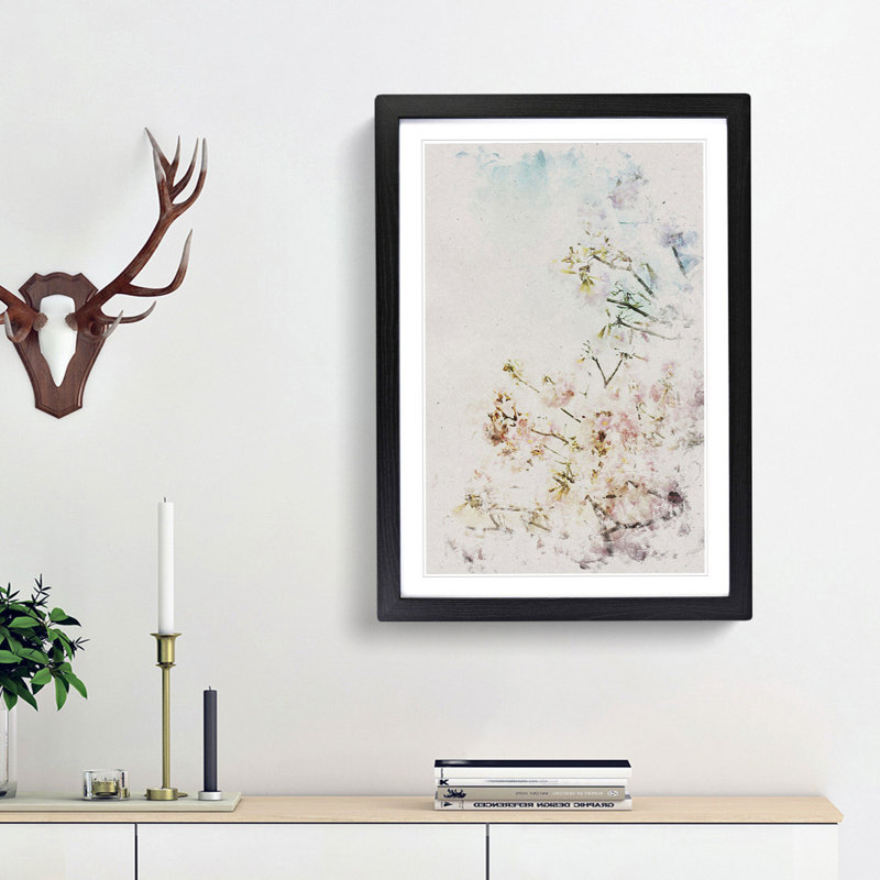 Pretty Pink Cherry Blossom Tree - Picture Frame Painting Print, 87cm H x 62cm W x 2cm D, Black Framed