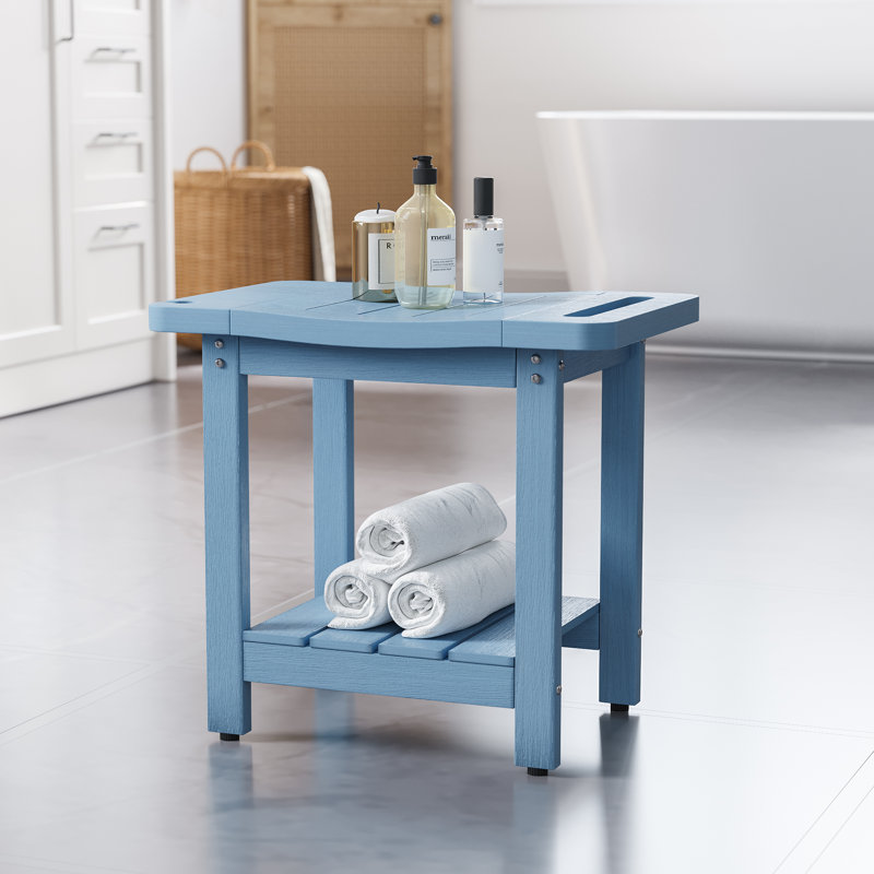 2-Tier Bathroom Shower Bench with  Shower Head Holder and Storage Space Curved Seat for Shaving Legs Foot Stool, Bath, Spa, Indoor or Outdoor Use