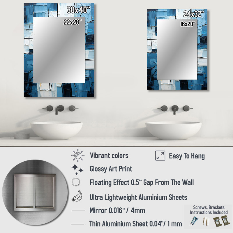 Cubism Blue And White Fight - Abstract Shapes Wall Mirror, Modern Decorative Mirror, Printed Metal Art, 32" x 24"