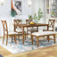 Ensemble de table de salle à manger 6 pièces avec chaises en tissu et banc pour la cuisine ou la salle à manger-979855729