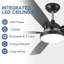 Ventilateur de plafond 52 pales 52 pouces en bois noir avec lumière et télécommande