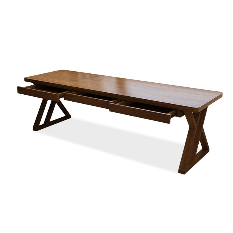 Bureau rectangulaire en noyer massif avec 3 tiroirs, H 29,53 po x l 86,61 po x P 27,56 po
