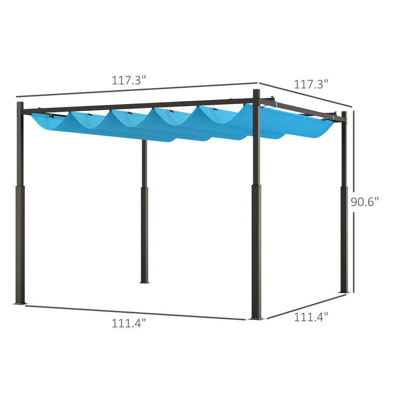 10' X 10' Retractable Pergola Canopy With Magnetic Fixture, UPF30+ Outdoor Patio Sun Shade Shelter, 3.1" Metal Column, For Patio, Garden, Backyard, Deck, Blue