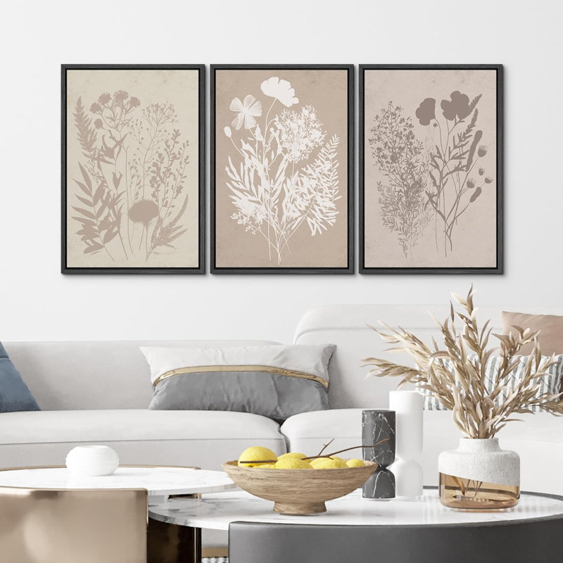 Fleurs sauvages, reproduction sur toile 3 pièces, Noir, H 36 po x l 24 po x P 1,5 po