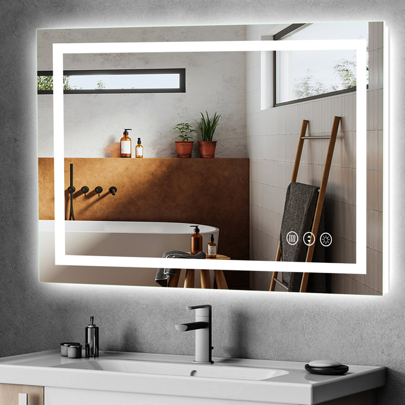 Dokes Frameless Anti-Fog LED Lighted Dimmable Wall Mounted Bathroom Vanity Mirror, 40" x 32"