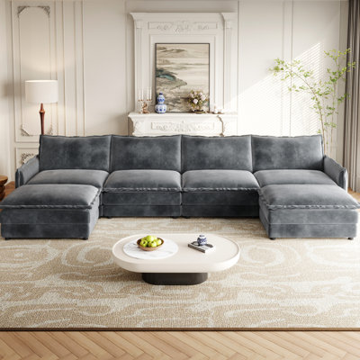 Oversized Upholstered Couch With Corduroy Fabric And Relaxing Cushions 6 Seat Elegant Appearance