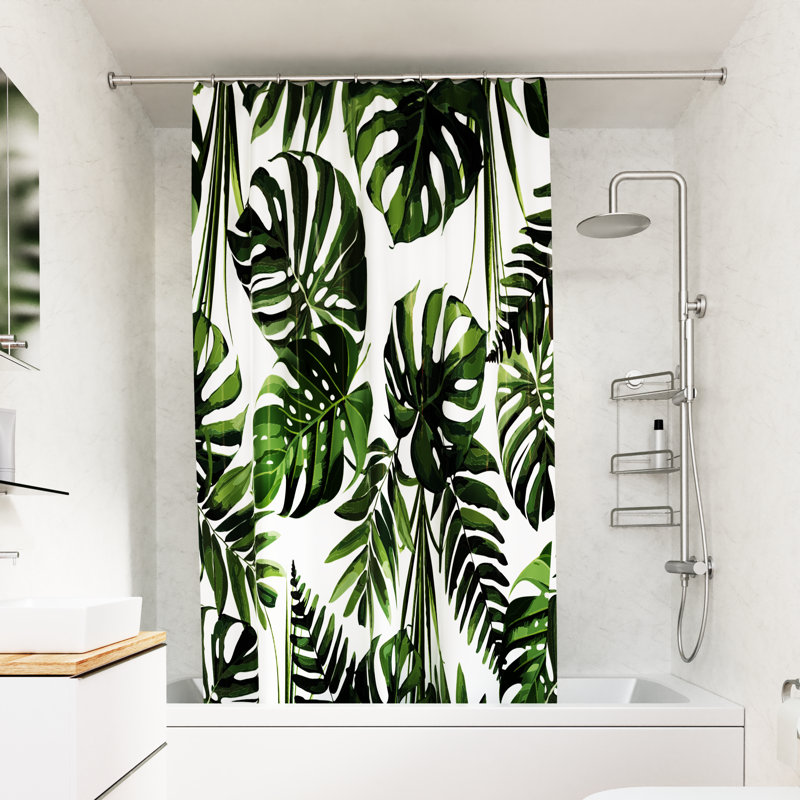Croydex Shower Curtain with Green Botanical Leaves Design - 100% Polyester with a Weighted Hem, Machine Washable and coated with Proseal for Water Repellence, 1800x1800mm