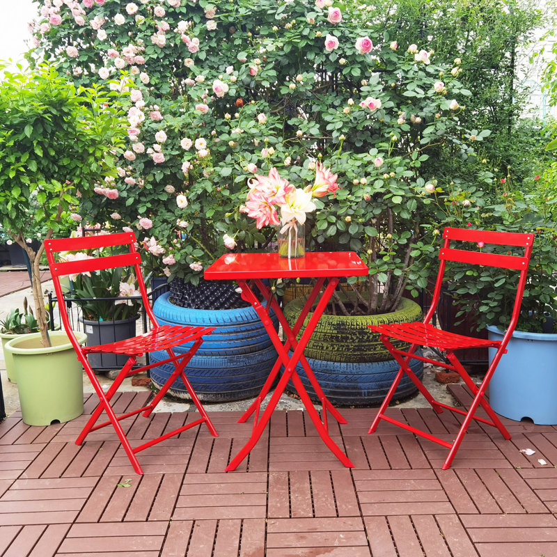Ensemble bistro 3 pièces de table carrée pliable et chaises, Rouge