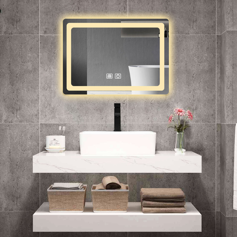 Miroir de salle de bain à DEL Led Brouillard profond, cuivre-verre, résistance