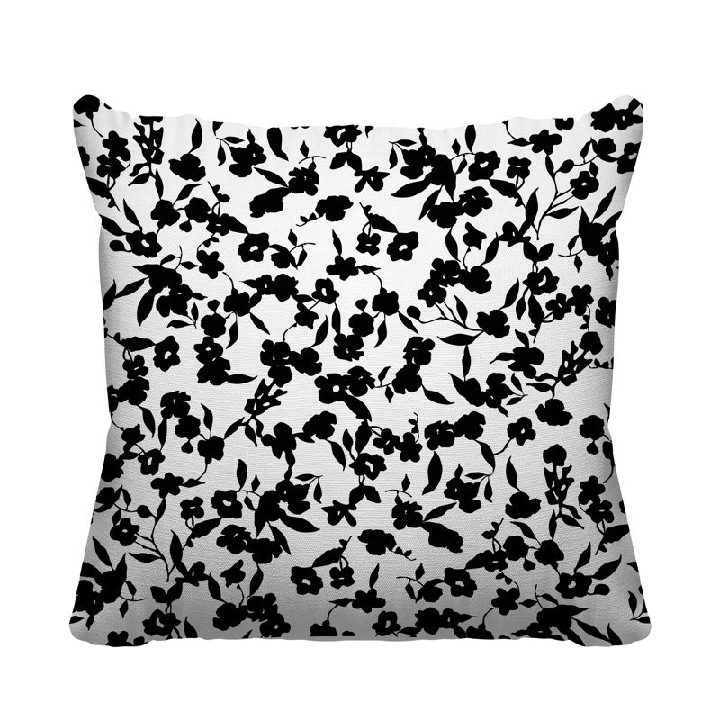Housse de coussin d'intérieur à motif floral abstrait noir et blanc Fanti, 16 po x 1 po