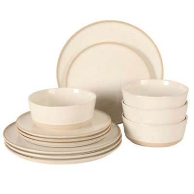Gibson Elite Humphrey Lane 12 Piece (Service for 4) Plates and Bowls Reactive Glaze Dishes Stoneware Ceramic Dinnerware Set - White