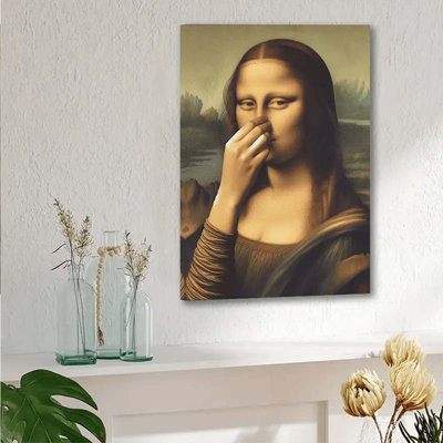 24*16 Funny Mona Lisa Parody Canvas Art - Wooden Framed Bathroom Wall Decor, Perfect Holiday Gift for Everyone, Easy to Hang-Wrapped Canvas.