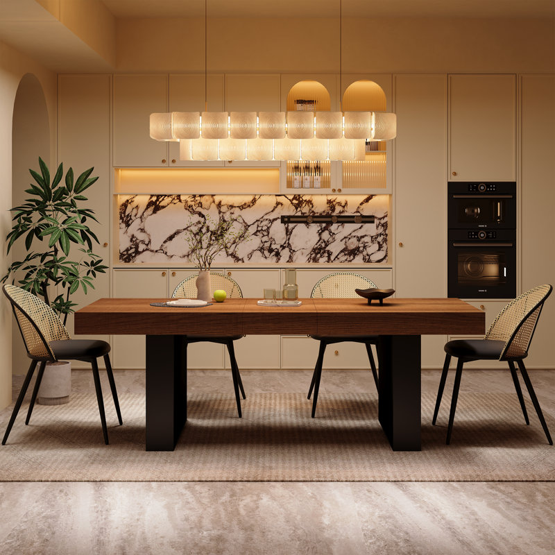 Rectangular Extendable Dining Table, Brown Wood/Black