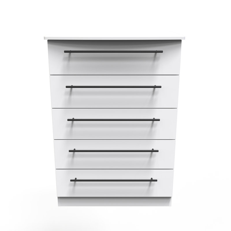 Fully Assembled Corvo 5 - Drawer Chest of Drawers, White Ash