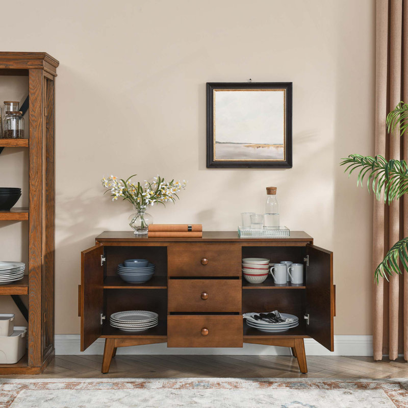 Buffet 47,3 "avec rangement, buffet à 2 portes et pieds en bois massif Farmhouse, Noyer brun 2