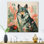 Portrait de loup bohémien rose et vert II - loup, art mural