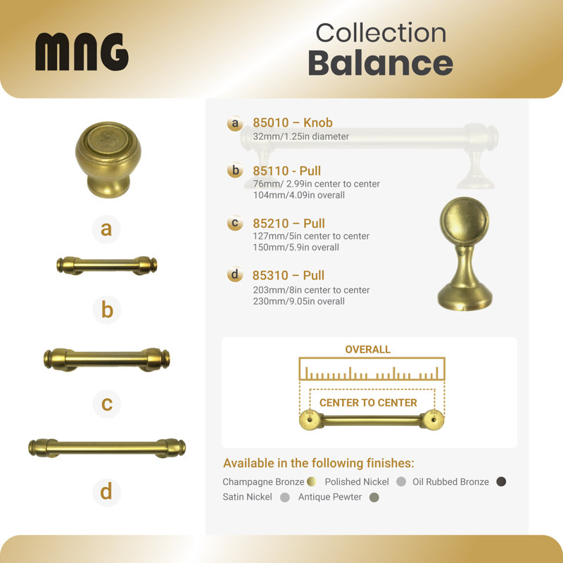 Poignée barre 5" centrée Balance, Étain vieilli,  5"