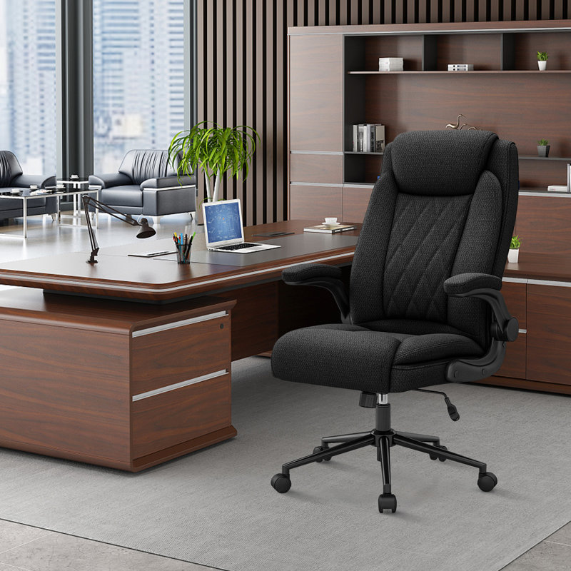 Fauteuil de direction ergonomique à haut dossier pour bureau d'ordinateur avec accoudoirs rabattables