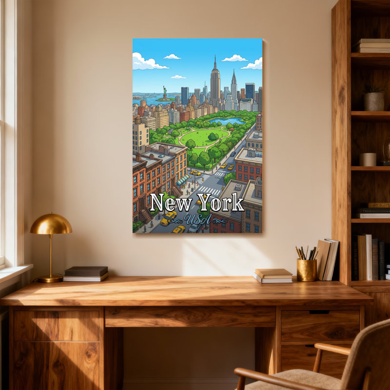 Vue panoramique sur les paysages de la ville de New York, H 36 po x l 24 po