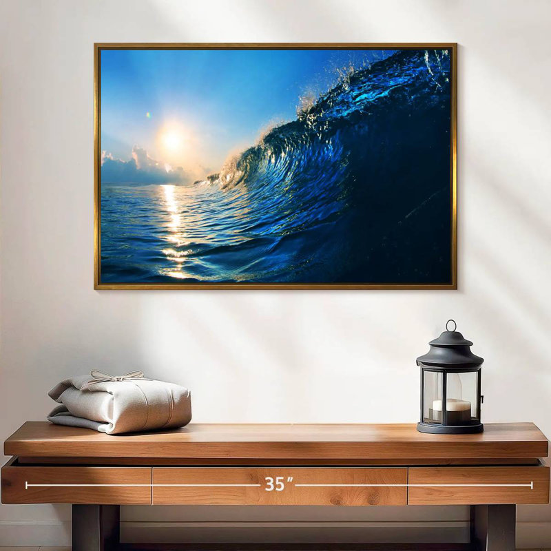 Blue Ocean Wave, 25 po x 17 po, Cadre flottant doré