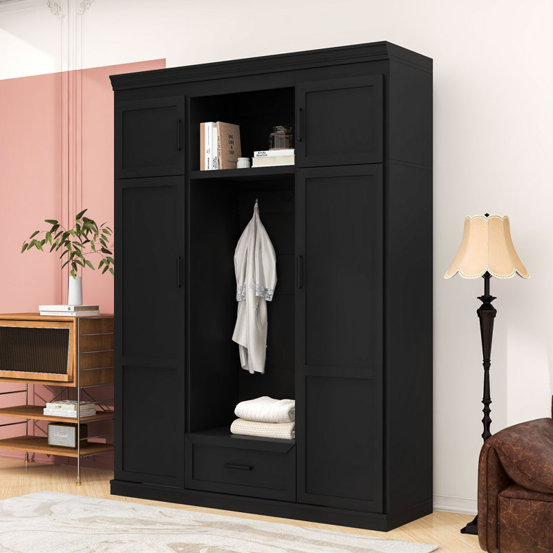 Sleek Wood Hall Tree with Bench, Adjustable Shelves, Ample Storage and 3 Hooks for Entryway, Black