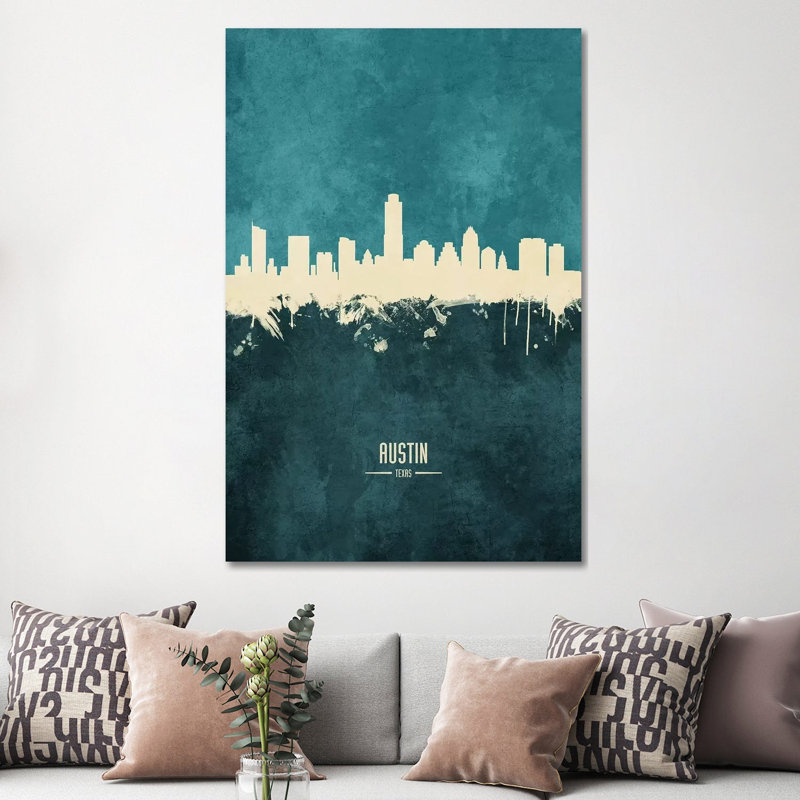 «Austin Texas Skyline» par Michael Tompsett - peinture sur toile tendue, H 60 po x l 40po x P 1,5 po