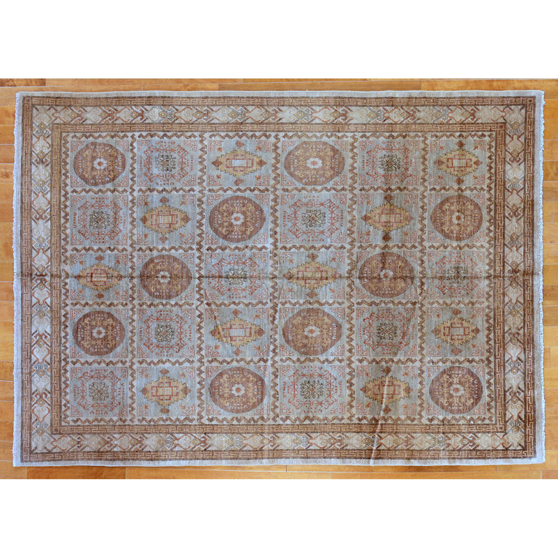Tapis brun / brun clair en laine noué à la main de conception unique 7 pi 3 po x 10 pi 3 po