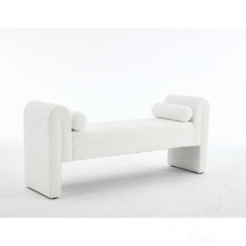 Upholstered  Long Storage Bench, White