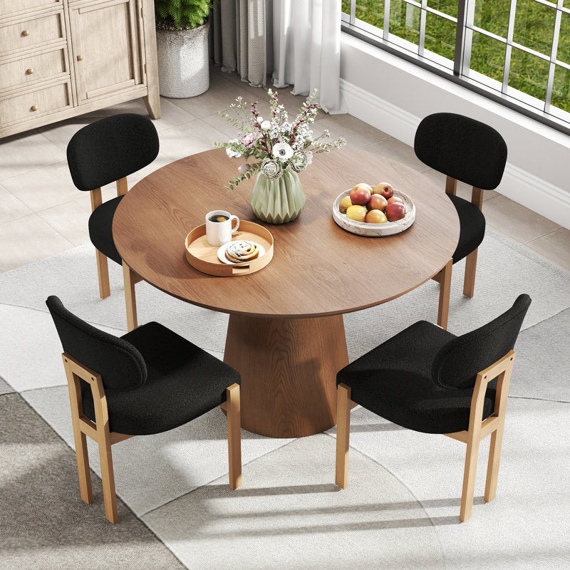 Ensemble de table de salle à manger Mid-Century, Noyer, 5 Pieces: Table, 4 Chairs, Black