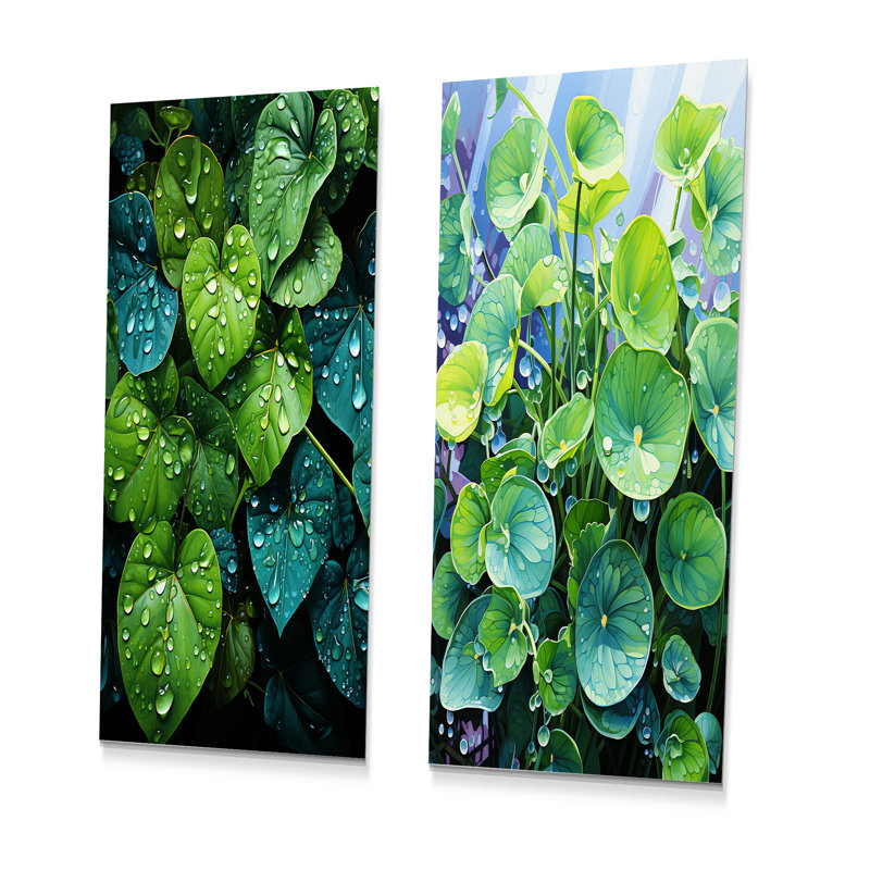 «Green Realistic Charm», ensemble de 3 impressions murales en métal sur plantes, H 32 po x l 32 po